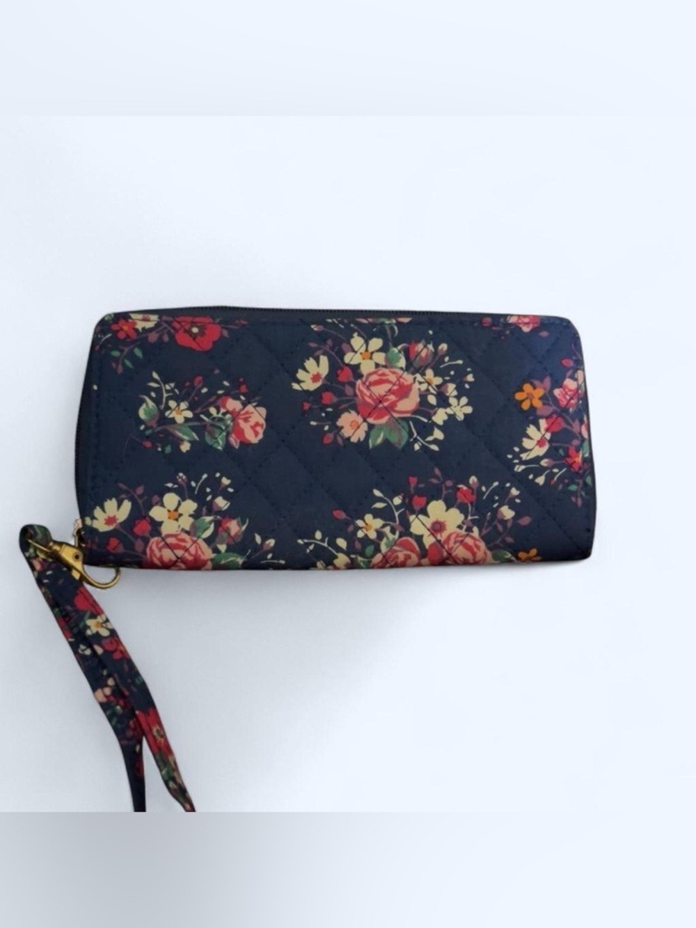 Quilted Floral Zip Wallet - Navy